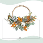 2PCS 16 inch Wood Beads Wreath, Fall Wreaths for Front Door, Eucalyptus Berries Pumpkins Lamb Ears Leaves Autumn, alternate