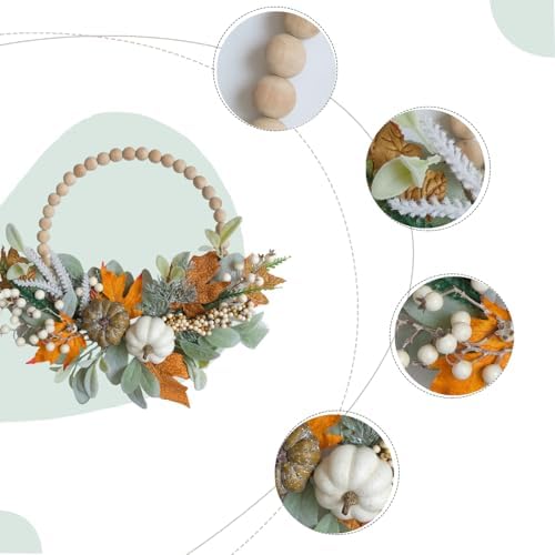 2PCS 16 inch Wood Beads Wreath, Fall Wreaths for Front Door, Eucalyptus Berries Pumpkins Lamb Ears Leaves Autumn, alternate