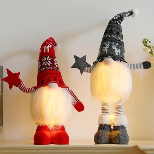 2Pcs 24.8 Inch Large Size Lighted Standing Christmas Gnomes Decorations with Retractable Spring Legs
