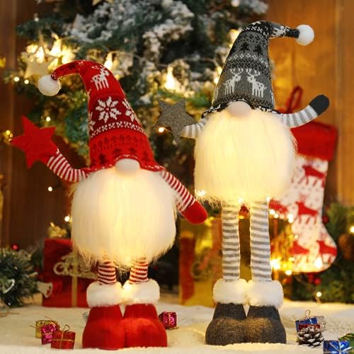 2Pcs 24.8 Inch Large Size Lighted Standing Christmas Gnomes Decorations with Retractable Spring Legs, alternate view 2