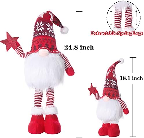 2Pcs 24.8 Inch Large Size Lighted Standing Christmas Gnomes Decorations with Retractable Spring Legs, alternate view 4