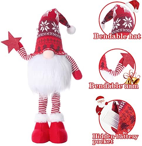 2Pcs 24.8 Inch Large Size Lighted Standing Christmas Gnomes Decorations with Retractable Spring Legs, alternate view 5