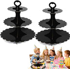 2PCS 3 Tier Black Cupcake Stand, Cupcake Stand Cardboard - Easy to Assemble& Reusable(Lace Black) in 2pcs-lace