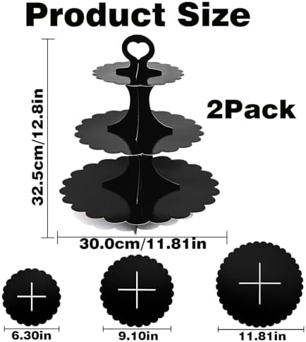 2PCS 3 Tier Black Cupcake Stand, Cupcake Stand Cardboard - Easy to Assemble& Reusable(Lace Black) in 2pcs-lace, alternate