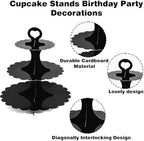 2PCS 3 Tier Black Cupcake Stand, Cupcake Stand Cardboard - Easy to Assemble& Reusable(Lace Black) in 2pcs-lace, alternate