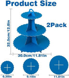 2PCS 3 Tier Blue Cupcake Stand, Cupcake Stand Cardboard - Easy to Assemble& Reusable(Lace Blue) in 2pcs-lace, alternate view