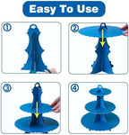 2PCS 3 Tier Blue Cupcake Stand, Cupcake Stand Cardboard - Easy to Assemble& Reusable(Lace Blue) in 2pcs-lace, alternate view
