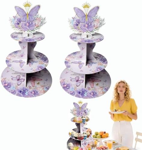 2PCS 3 Tier Butterfly Cupcake Stand, Suitable for Butterfly Themes - Easy to Assemble& Reusable(5Butterfly) in