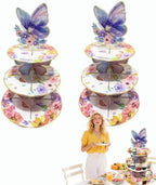 2PCS 3 Tier Butterfly Cupcake Stand, Suitable for Butterfly Themes - Easy to Assemble& Reusable(3Butterfly) in