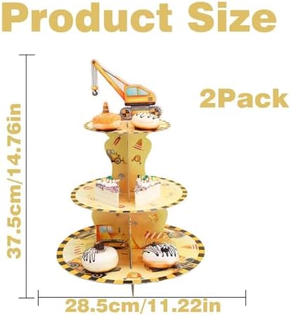 2PCS 3 Tier Construction Cupcake Stand, Cupcake Stand Cardboard - Easy to Assemble& Reusable(3Vehicle) in, alternate view 3
