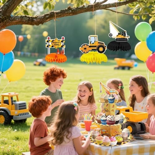 2PCS 3 Tier Construction Cupcake Stand, Cupcake Stand Cardboard - Easy to Assemble& Reusable(3Vehicle) in, alternate view 5
