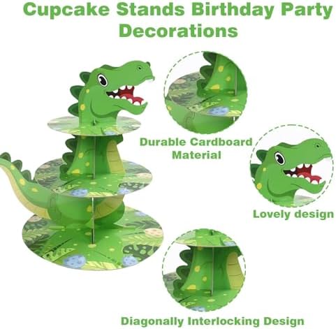 2PCS 3 Tier Dinosaur Cupcake Stand, Dino Cupcake Stand Cardboard - Easy to Assemble& Reusable(4Dinosaur) in, alternate view 4