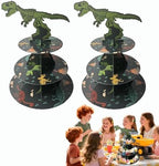 2PCS 3 Tier Dinosaur Cupcake Stand, Dino Cupcake Stand Cardboard - Easy to Assemble& Reusable(1Dinosaur) in