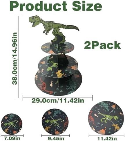 2PCS 3 Tier Dinosaur Cupcake Stand, Dino Cupcake Stand Cardboard - Easy to Assemble& Reusable(1Dinosaur) in, alternate view 3