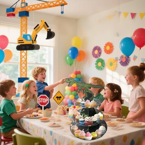 2PCS 3 Tier Dinosaur Cupcake Stand, Dino Cupcake Stand Cardboard - Easy to Assemble& Reusable(1Dinosaur) in, alternate view 4