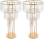 2Pcs 3-Tier Flower Stand, 28.34in Tall Gold Geometric Centerpiece Display with Crystal Pendants, Ice Curtain, alternate view
