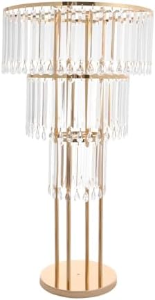 2Pcs 3-Tier Flower Stand, 28.34in Tall Gold Geometric Centerpiece Display with Crystal Pendants, Ice Curtain, alternate view