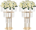 2PCS 3-Tier Gold Crystal Flower Stand for for Wedding(Round Base)