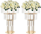 2PCS 3-Tier Gold Crystal Flower Stand for for Wedding(Round Base)