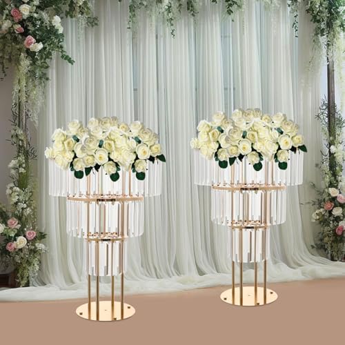 2PCS 3-Tier Gold Crystal Flower Stand for for Wedding(Round Base), alternate view 2