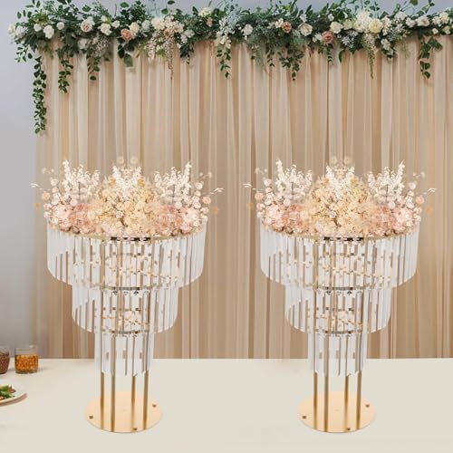 2PCS 3-Tier Gold Crystal Flower Stand for for Wedding(Round Base), alternate view 4