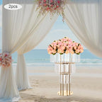 2PCS 3-Tier Gold Crystal Flower Stand for for Wedding(Round Base), alternate view 6