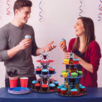 2Pcs 3 Tier Hero Party Decorations Spider Cupcake Stand in Red, Blue, Black, alternate view 2