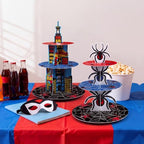 2Pcs 3 Tier Hero Party Decorations Spider Cupcake Stand in Red, Blue, Black, alternate view 5