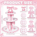 2pcs 3 Tier Pink Bow Cake Stand Birthday Party Decorations Cake Stand Pink Bow Dessert Tower for Wedding Garden, alternate