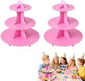 2PCS 3 Tier Pink Cupcake Stand, Cupcake Stand Cardboard - Easy to Assemble& Reusable(Lace Pink) in 2pcs-lace
