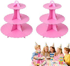 2PCS 3 Tier Pink Cupcake Stand, Cupcake Stand Cardboard - Easy to Assemble& Reusable(Lace Pink) in 2pcs-lace