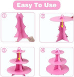 2PCS 3 Tier Pink Cupcake Stand, Cupcake Stand Cardboard - Easy to Assemble& Reusable(Lace Pink) in 2pcs-lace, alternate view