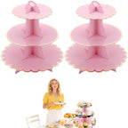 2PCS 3 Tier Pink Cupcake Stand, Cupcake Stand Cardboard - Easy to Assemble& Reusable(Bronzing Pink) in