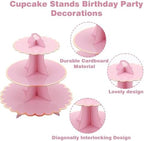 2PCS 3 Tier Pink Cupcake Stand, Cupcake Stand Cardboard - Easy to Assemble& Reusable(Bronzing Pink) in, alternate view 4