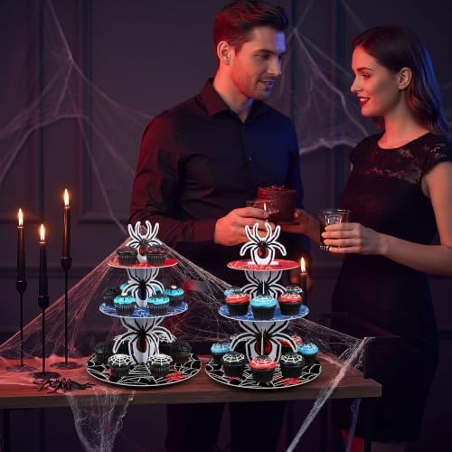 2Pcs 3 Tier Spider Cupcake Stand Decoration Spider Cupcake Tower in Multicolor, alternate view 2
