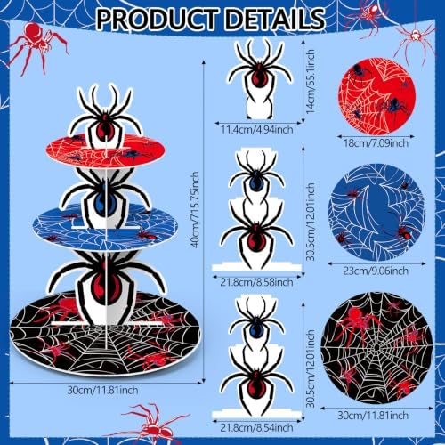 2Pcs 3 Tier Spider Cupcake Stand Decoration Spider Cupcake Tower in Multicolor, alternate view 3
