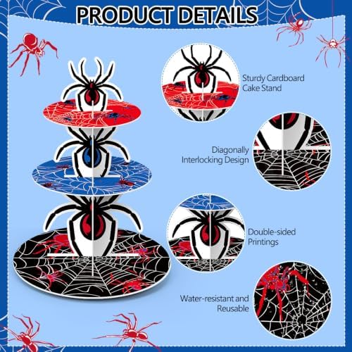 2Pcs 3 Tier Spider Cupcake Stand Decoration Spider Cupcake Tower in Multicolor, alternate view 4