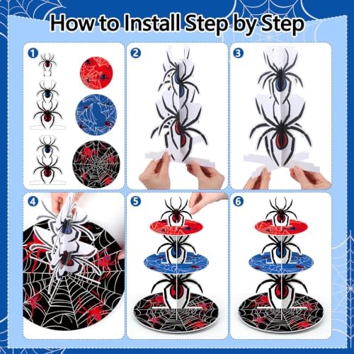 2Pcs 3 Tier Spider Cupcake Stand Decoration Spider Cupcake Tower in Multicolor, alternate view 5