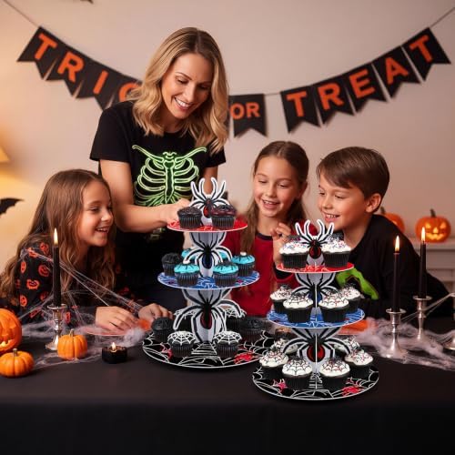 2Pcs 3 Tier Spider Cupcake Stand Decoration Spider Cupcake Tower in Multicolor, alternate view 6