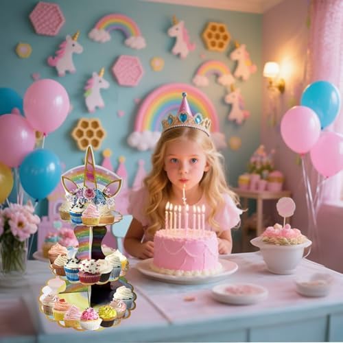 2PCS 3 Tier Unicorn Cupcake Stand, Cupcake Stand Cardboard - Easy to Assemble& Reusable(4Unicorn) in, alternate view 7