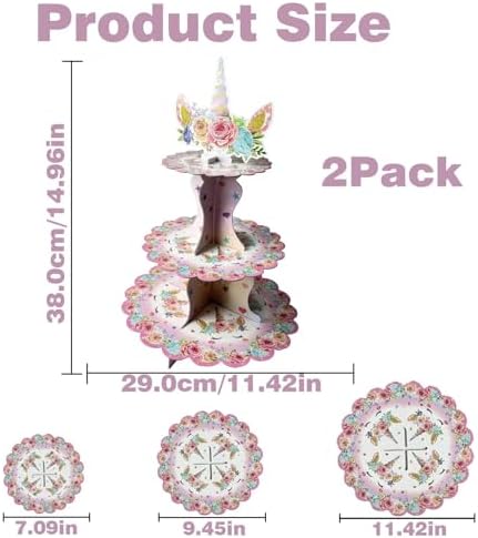 2PCS 3 Tier Unicorn Cupcake Stand, Cupcake Stand Cardboard - Easy to Assemble& Reusable(3Unicorn) in, alternate view 3