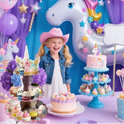 2PCS 3 Tier Unicorn Cupcake Stand, Cupcake Stand Cardboard - Easy to Assemble& Reusable(3Unicorn) in, alternate view 4
