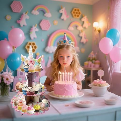 2PCS 3 Tier Unicorn Cupcake Stand, Cupcake Stand Cardboard - Easy to Assemble& Reusable(3Unicorn) in, alternate view 6