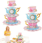 2PCS 3 Tier Woodland Animal Cupcake Stand, Cupcake Stand Cardboard - Easy to Assemble& Reusable(Tea) in 2pcs-tea