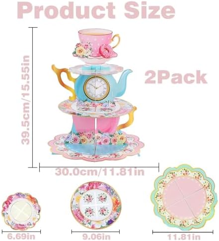 2PCS 3 Tier Woodland Animal Cupcake Stand, Cupcake Stand Cardboard - Easy to Assemble& Reusable(Tea) in 2pcs-tea, alternate