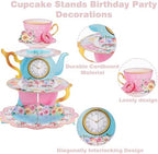2PCS 3 Tier Woodland Animal Cupcake Stand, Cupcake Stand Cardboard - Easy to Assemble& Reusable(Tea) in 2pcs-tea, alternate