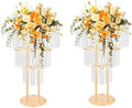 2Pcs 3 Tiers Wedding Centerpieces Vase, 28.4In Gold Acrylic Flower Vase with Hanging Crystals, Round Chandelier