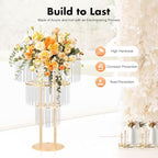 2Pcs 3 Tiers Wedding Centerpieces Vase, 28.4In Gold Acrylic Flower Vase with Hanging Crystals, Round Chandelier, alternate