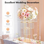 2Pcs 3 Tiers Wedding Centerpieces Vase, 28.4In Gold Acrylic Flower Vase with Hanging Crystals, Round Chandelier, alternate