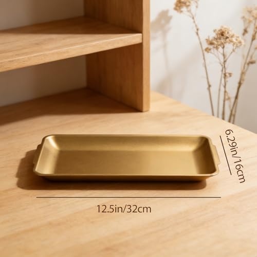 2Pcs 304 Stainless Steel Food Serving Trays, 12.6" Rectangular Gold Platters, Rectangle Versatile Organizer, alternate view 3
